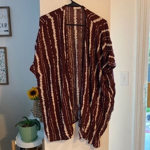 Stripped maroon and white, bohemian shawl